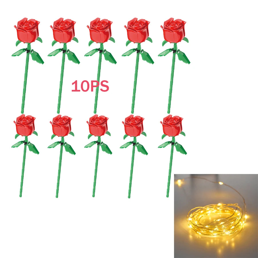 Eternal Building Rose Couple 3D Red/Pink/Blue Rose Toys Bouquet Love Home Decoration Mother's Day Valentine's Day Birthday Gift