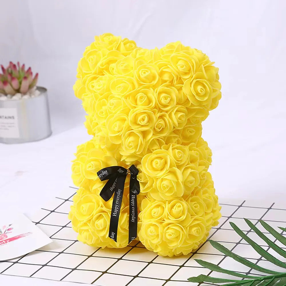 25cm Eternal Rose Bear with Gift Valentine's Day Gift Rose Embracing Bear Imitation Rose Bear Birthday Gift
