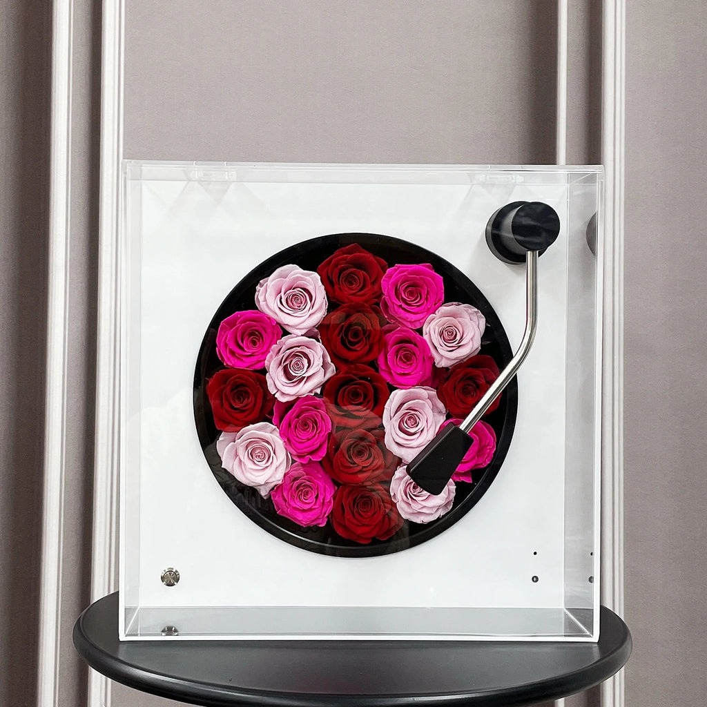 Rosa Eterna con Parlante Bluetooth — Regalo Único Fonógrafo, 4 Colores