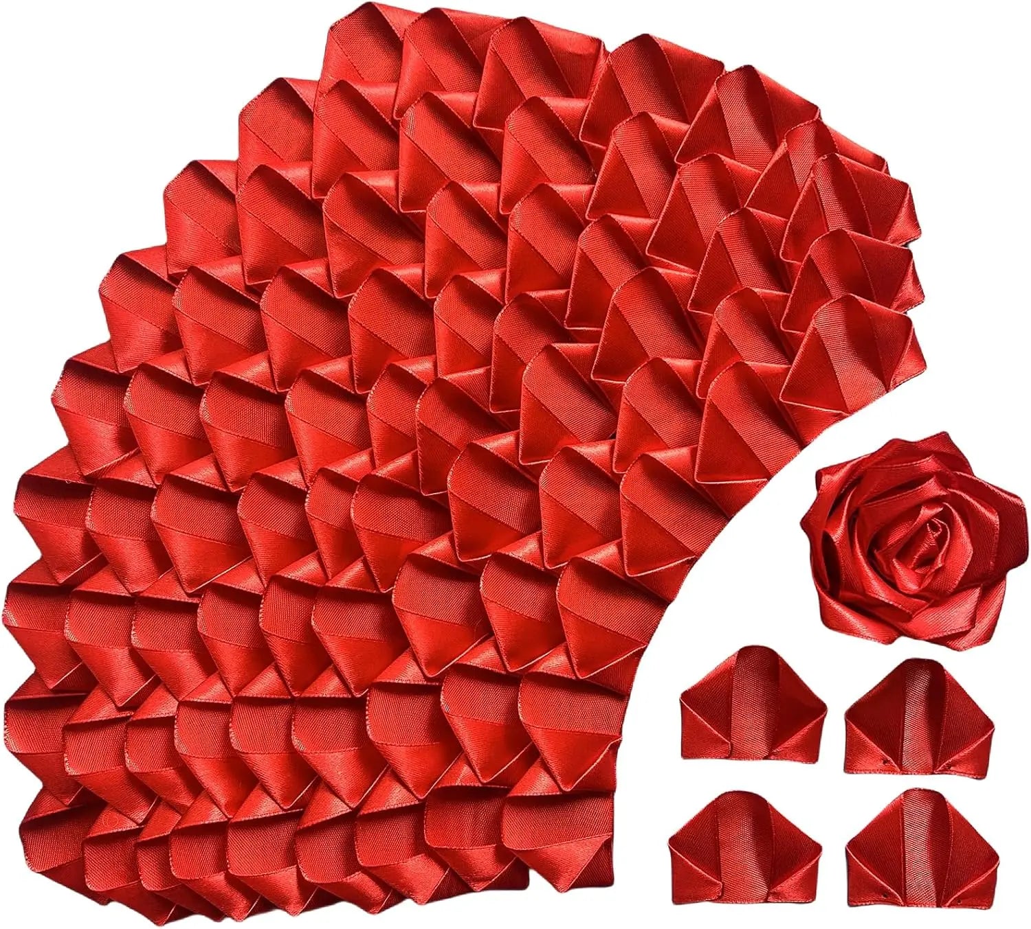 Yannew 300pcs Premade Handcrafted Silk Rose Petals for DIY Eternal Rose Flowers Bouquets with Stem Leaf Birthday Gifts for Women