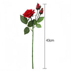 Real Touch Romantic Rose Artificial Flowers (1 Flower + 2 Buds) Moisturizing Texture for Home Decor Wedding Bridal Bouquet