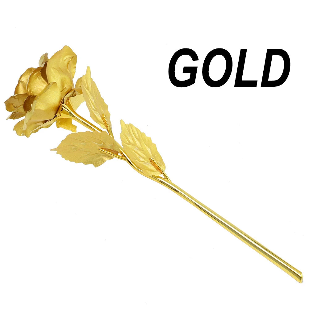 24K Eternal Rose Artificial Flowers Foil Plated Gold Rose Wedding Valentine's Day Decoration Mother's Day Gifts Fake Flower