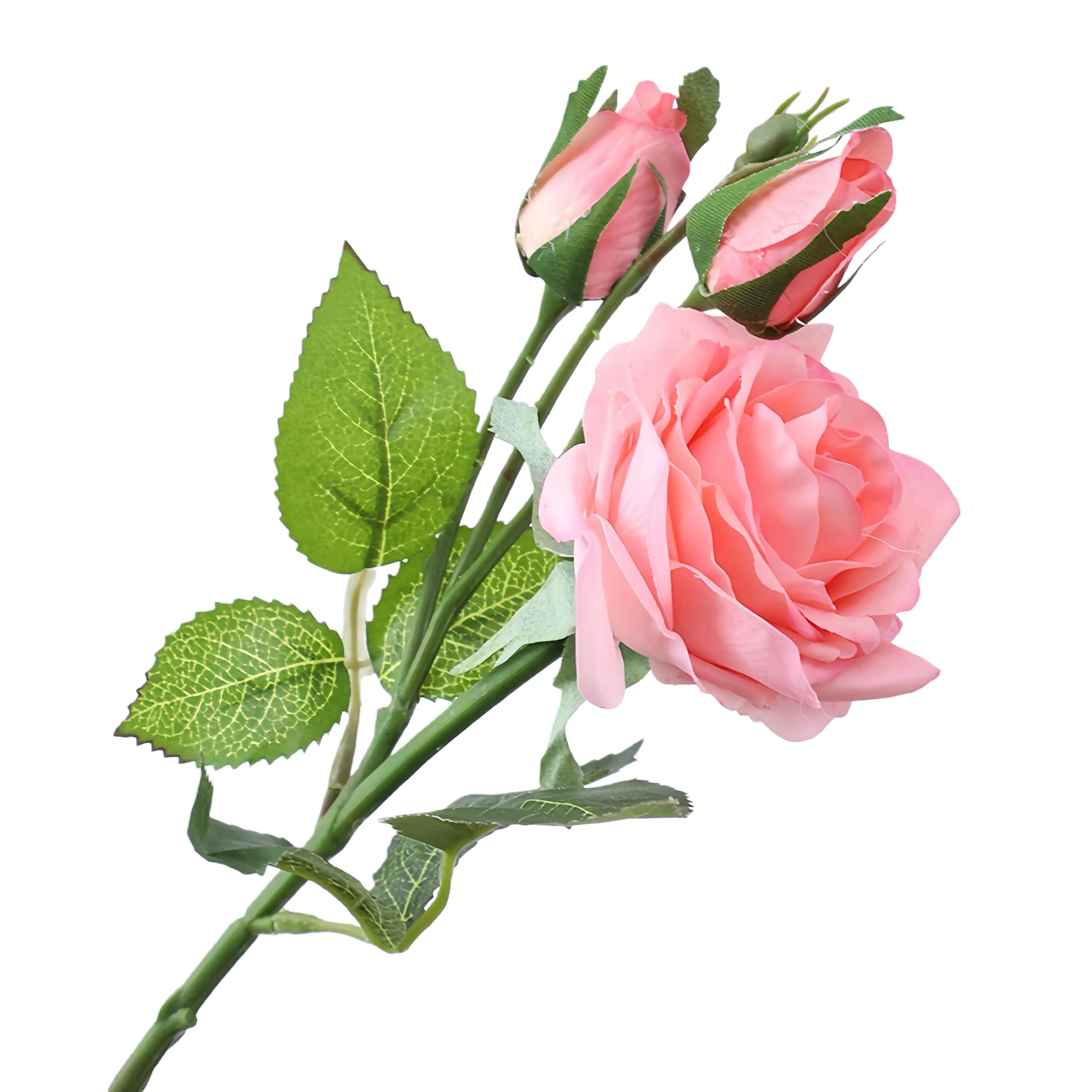 Real Touch Romantic Rose Artificial Flowers (1 Flower + 2 Buds) Moisturizing Texture for Home Decor Wedding Bridal Bouquet