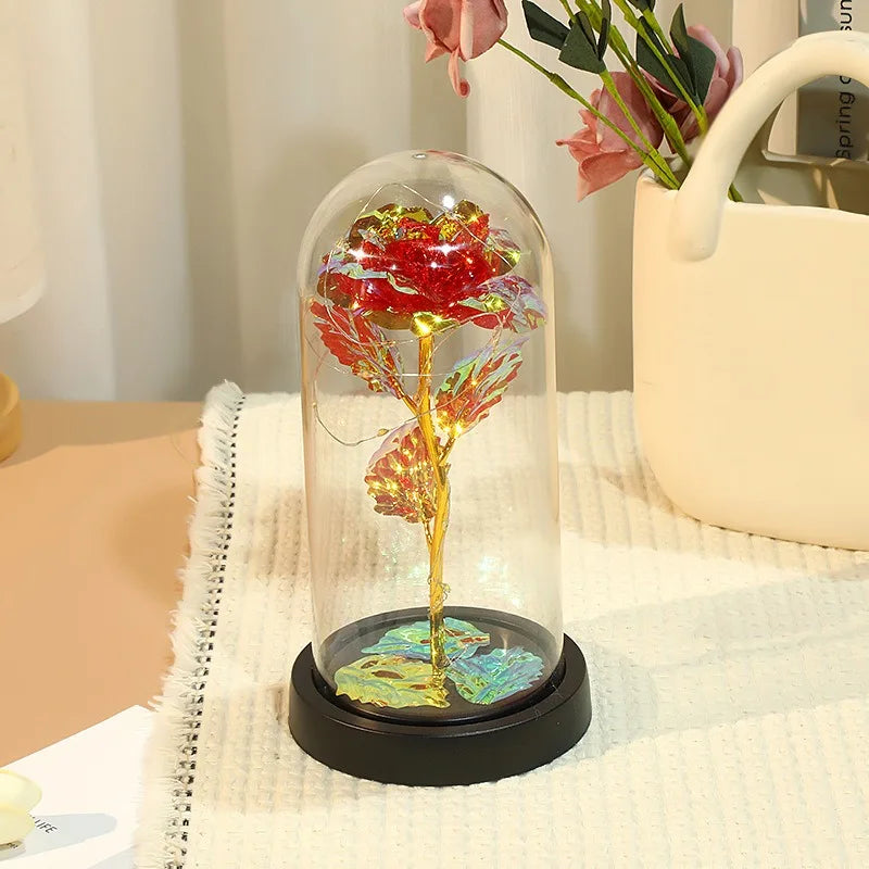 Wedding Galaxy Rose Flower Eternal Flower With Lights In Dome Forever Rose Red Rose Valentine'S Day Mother'S Day Romantic Gift