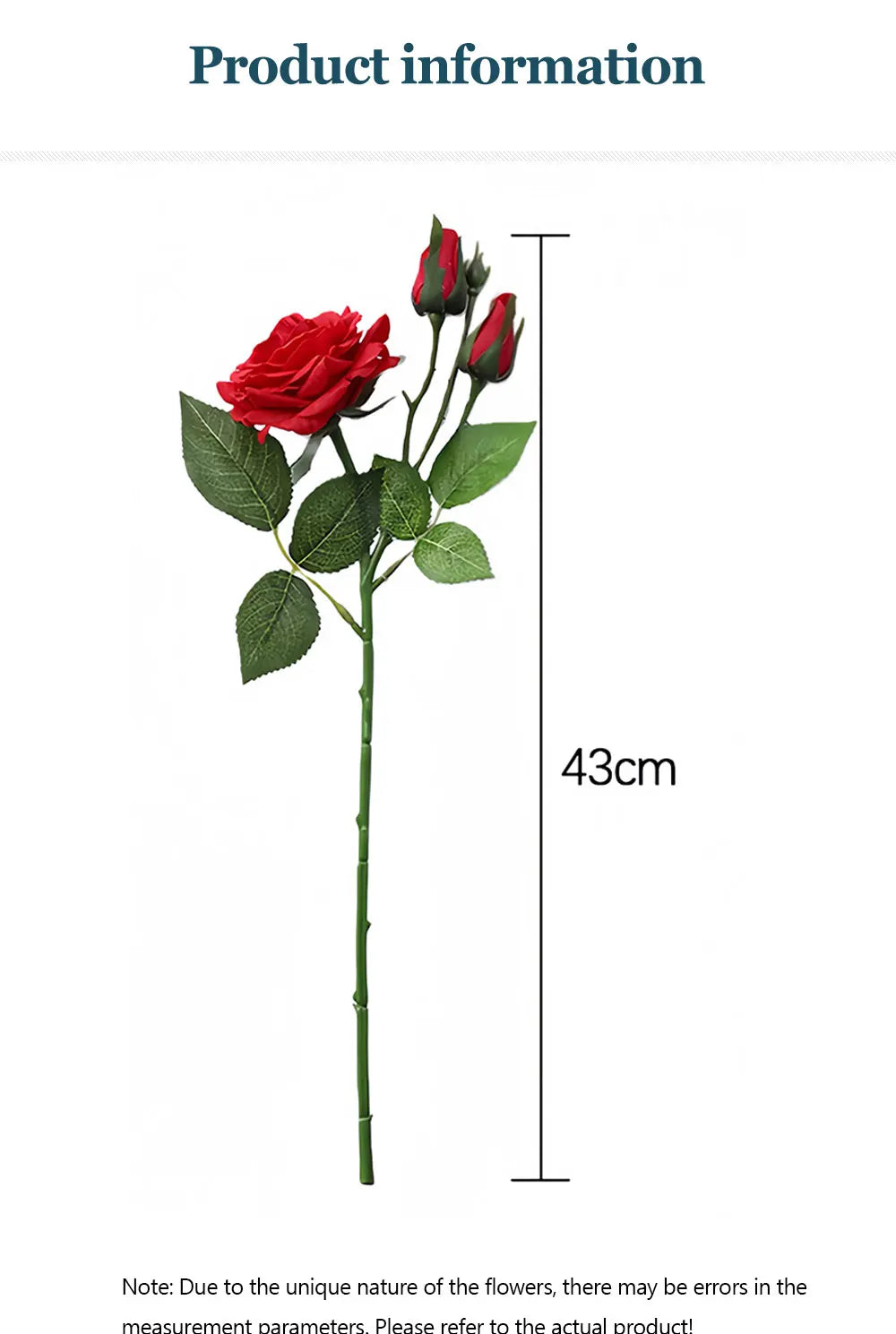Real Touch Romantic Rose Artificial Flowers (1 Flower + 2 Buds) Moisturizing Texture for Home Decor Wedding Bridal Bouquet