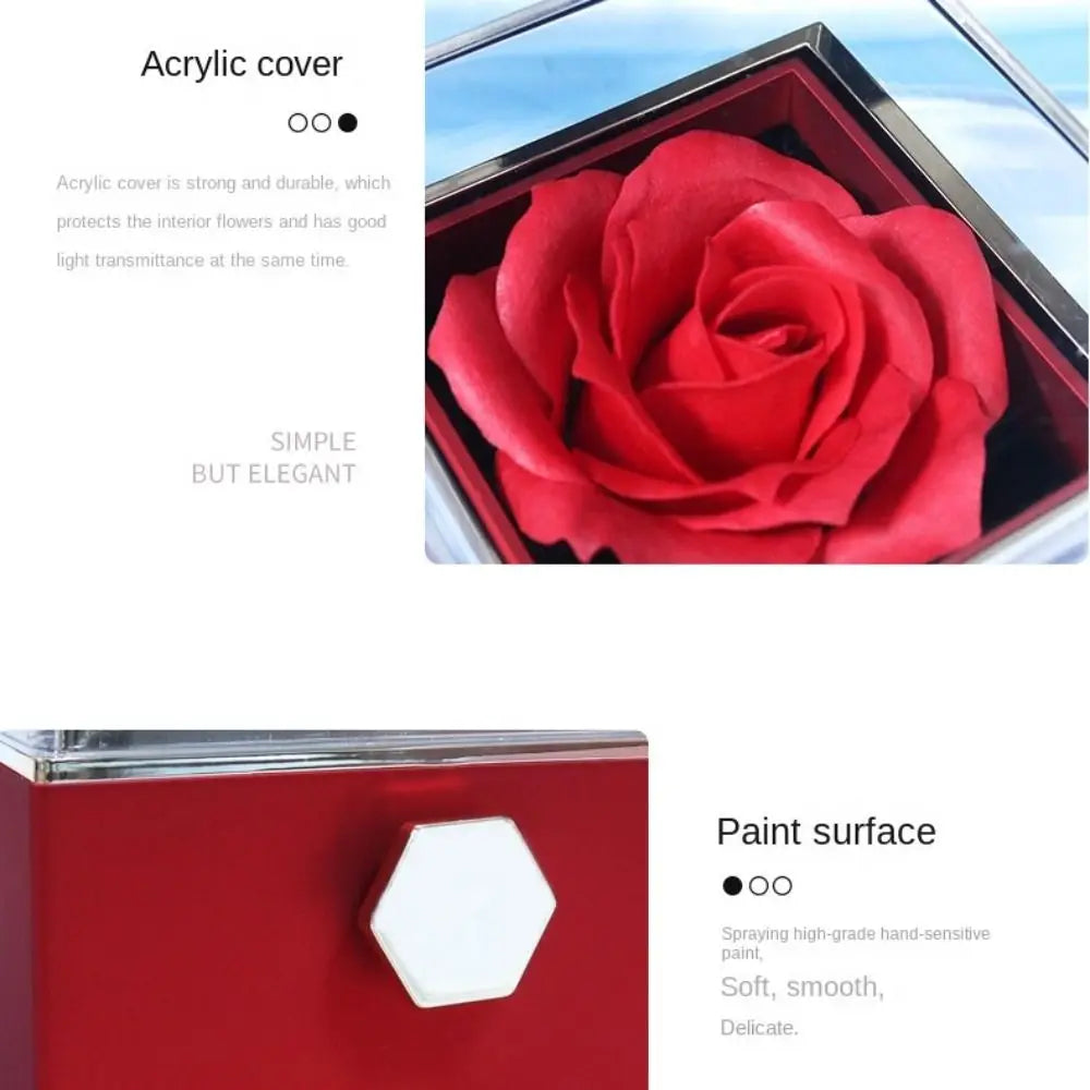 Eternal Rose Rotating Jewelry Box Soap Flower With Gift Bag Ring Box Transparent Lid Acrylic Storage Case Wedding Party