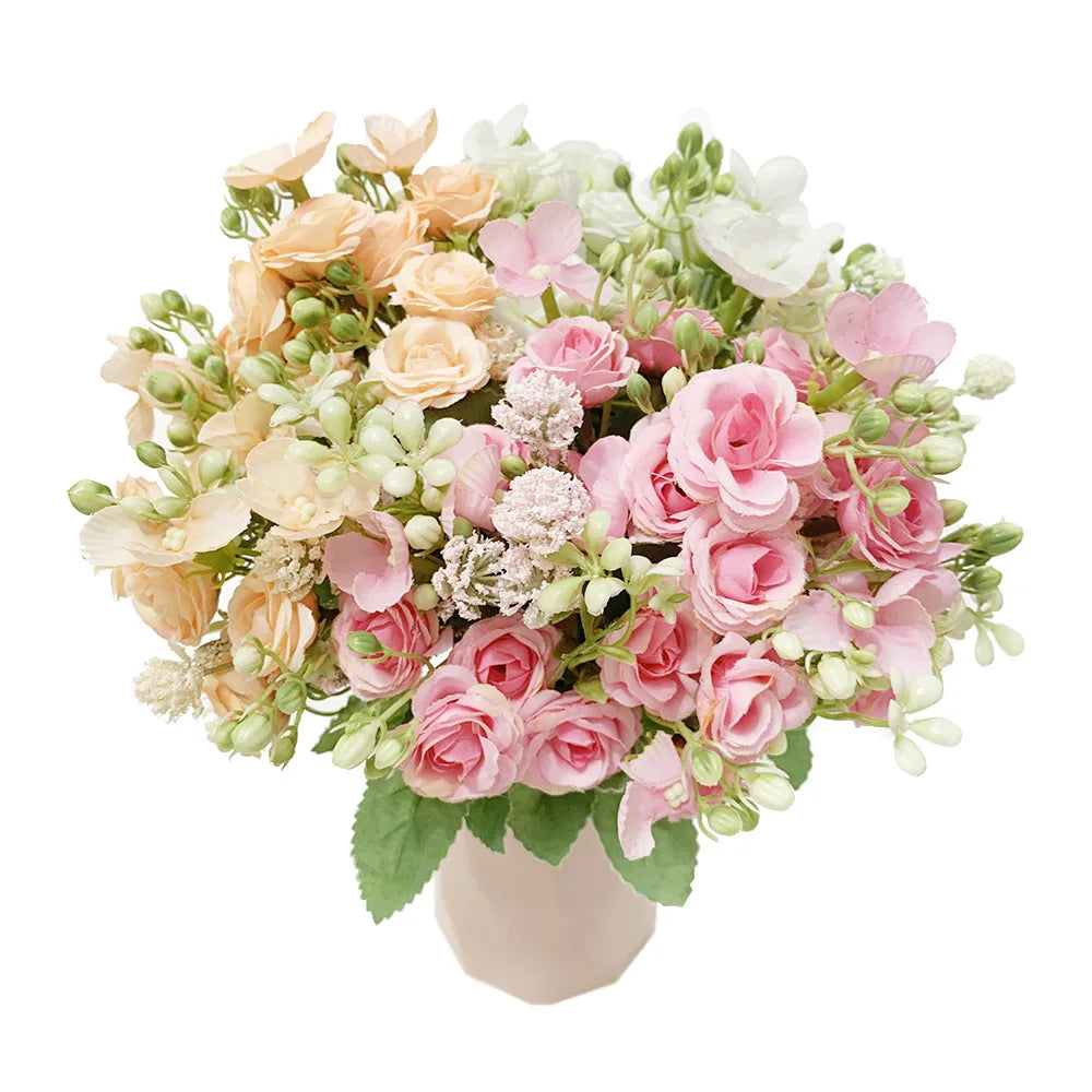 Ramo de Rosas e Hortensias de Seda — 6 Colores, Hogar, Jardín y Boda