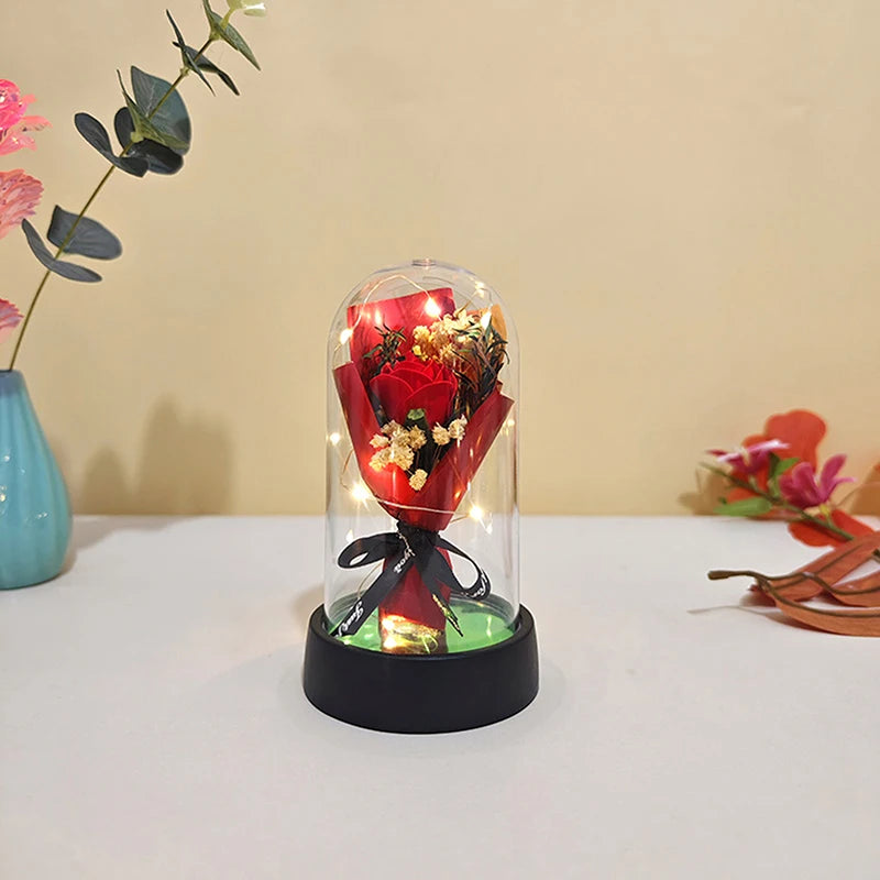 Valentine's Day Gift Eternal Rose LED Light Send Girlfriend Soap Flower Acrylic Set Transparent Rose Holiday Party Gift
