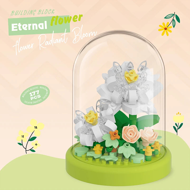 Eternal Bouquet Flower Assembly Blocks Children's Toy Mini Brick Particle Girl Series Rose Bundle Valentine's Day Birthday Gift