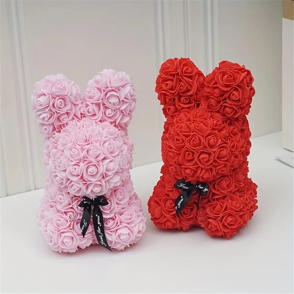 1pc 25cm Eternal Artificial Flower Rose Rabbit Romantic Gift For Birthday Anniversary Valentine's Wedding Decoration Home Decor
