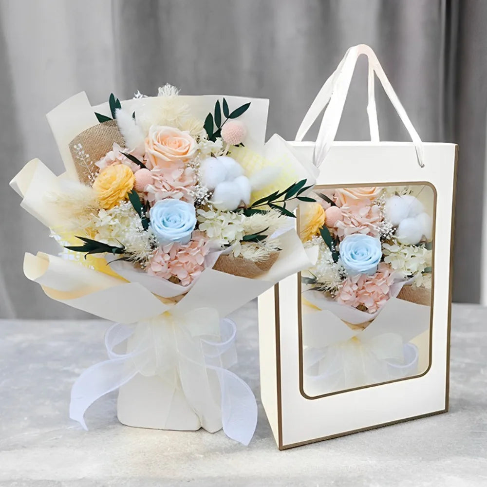 Eternal Preserved Rose,Hydrangea Bouquet Gift Box,Handmade Real Flower Arrangement for Girlfriend,Women,Anniversary,Lasts 3 Year