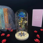 Rosa Galaxy de Cristal en Cúpula de Vidrio con LED — Regalo Cumpleaños, Mamá, Abuela y Esposa