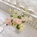 Large Artificial Eustoma Grandiflorum Roses Silk Simulation Flowers Home Wedding Garden Home Party Decoration Flores With Leaves