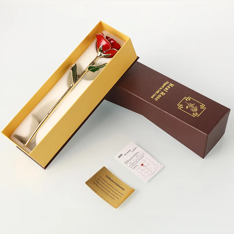 24K Plated Gold Roses Valentine's Gift Girlfriend Anniversary Mother's Day Gift 29CM Artificial Flowers Eternal Rose ForeverLove