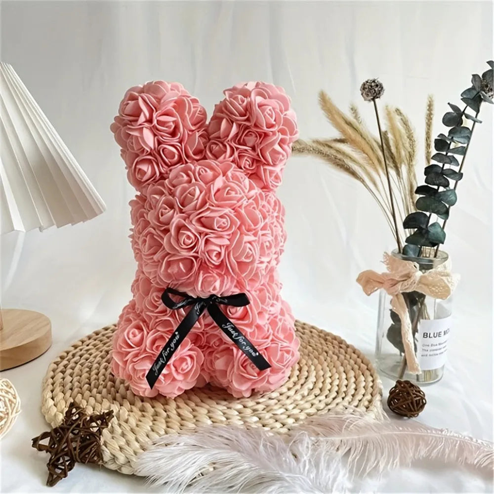 1pc 25cm Eternal Artificial Flower Rose Rabbit Romantic Gift For Birthday Anniversary Valentine's Wedding Decoration Home Decor