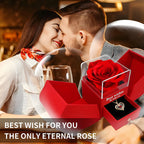 Eternal Rose Double Door Jewelry Box with Heart Shaped Necklace - Perfect Gift for Anniversary, Wedding, Birthday, Jewelry Gift
