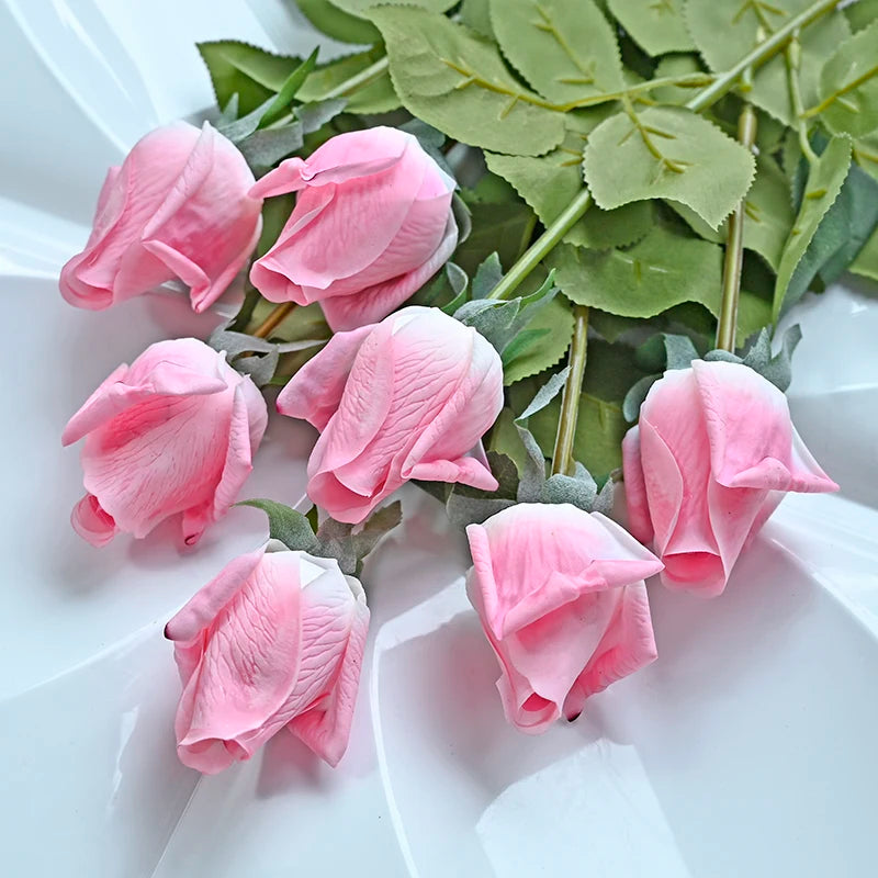 7pcs Pink Rose Artificial Flowers Real Touch Silk Flowers For Home Wedding Table Bouquet Party Decoration