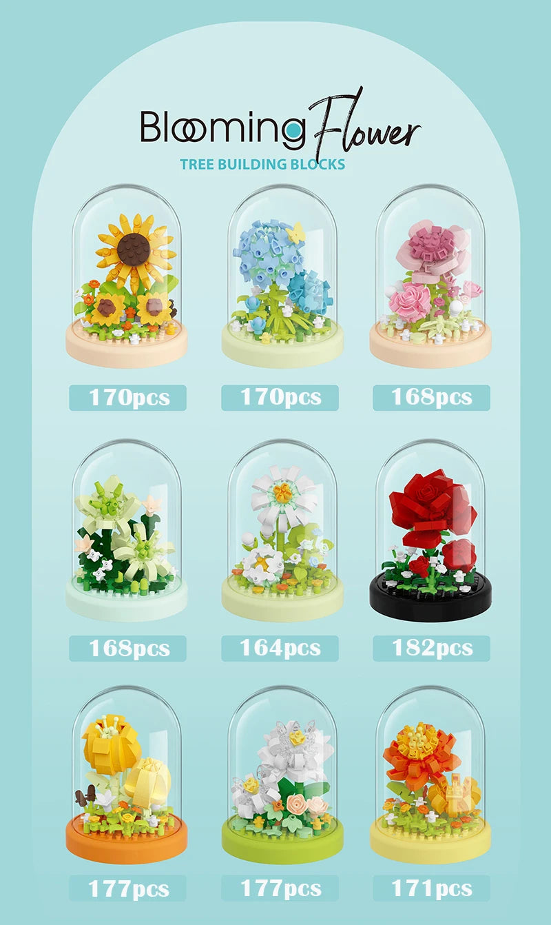 Eternal Bouquet Flower Assembly Blocks Children's Toy Mini Brick Particle Girl Series Rose Bundle Valentine's Day Birthday Gift