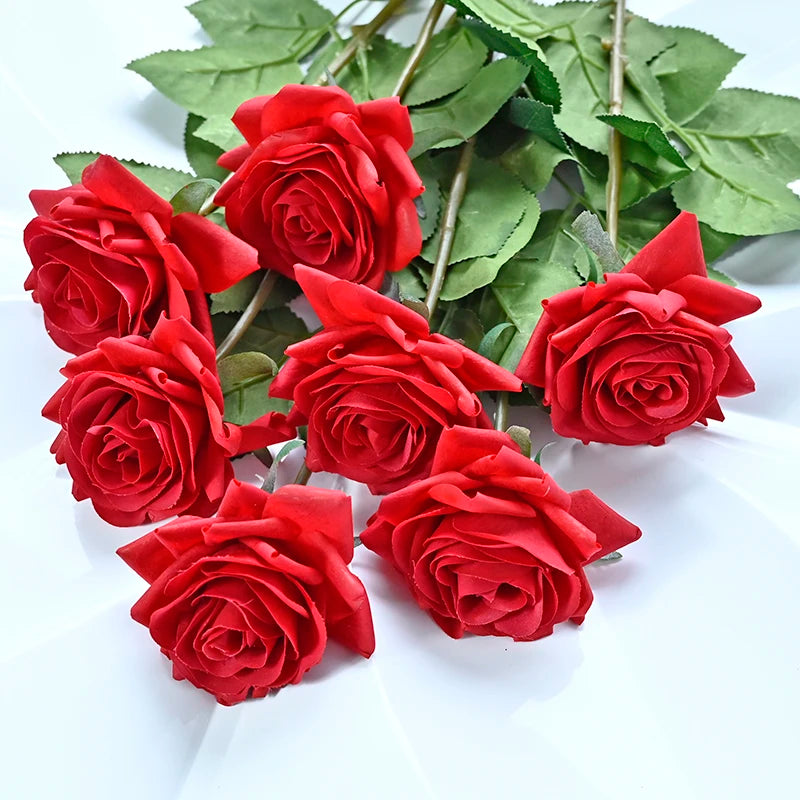 7pcs Pink Rose Artificial Flowers Real Touch Silk Flowers For Home Wedding Table Bouquet Party Decoration
