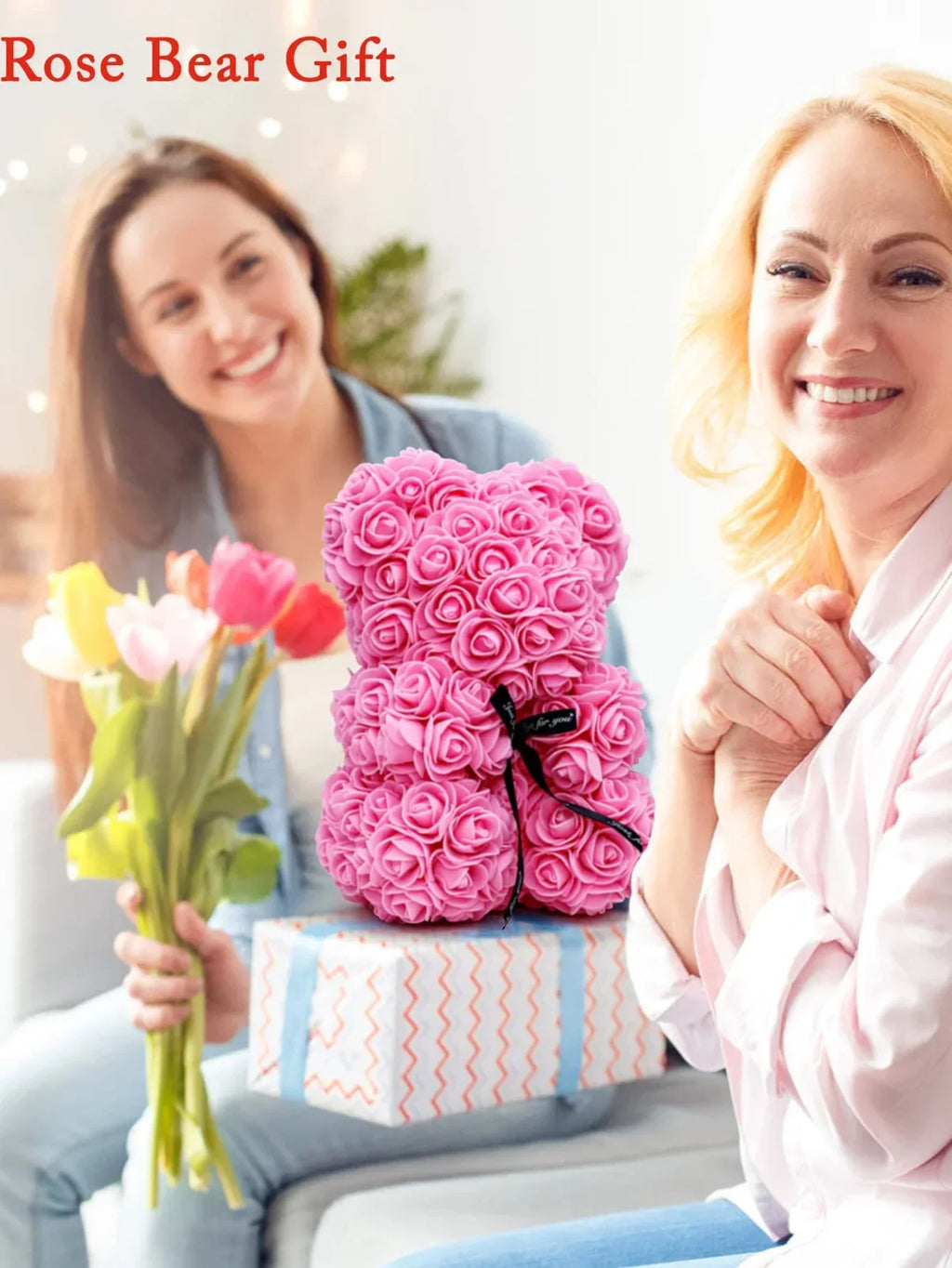 Fashion Artificial Rose Bear Gifts PE Eternal Rose Bear for Mom Mother's Day Birthday Valentine's Day Wedding Party Decoration