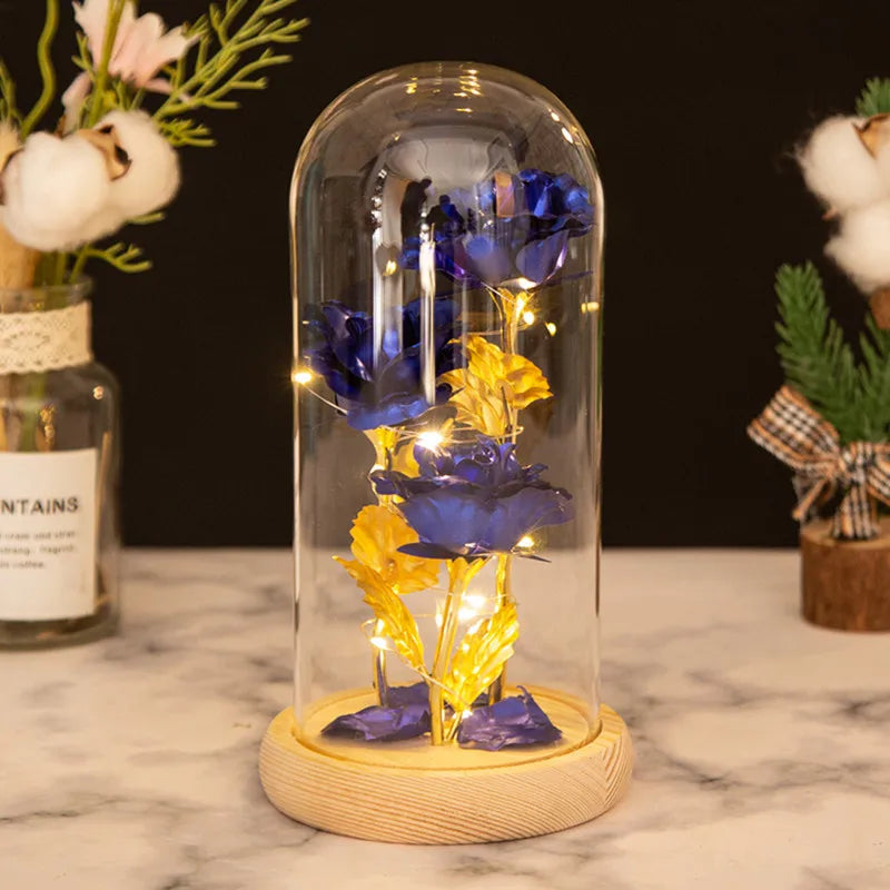 Rosa de Cristal con Luz en Cúpula de Vidrio — Regalo Navidad, Aniversario y San Valentín