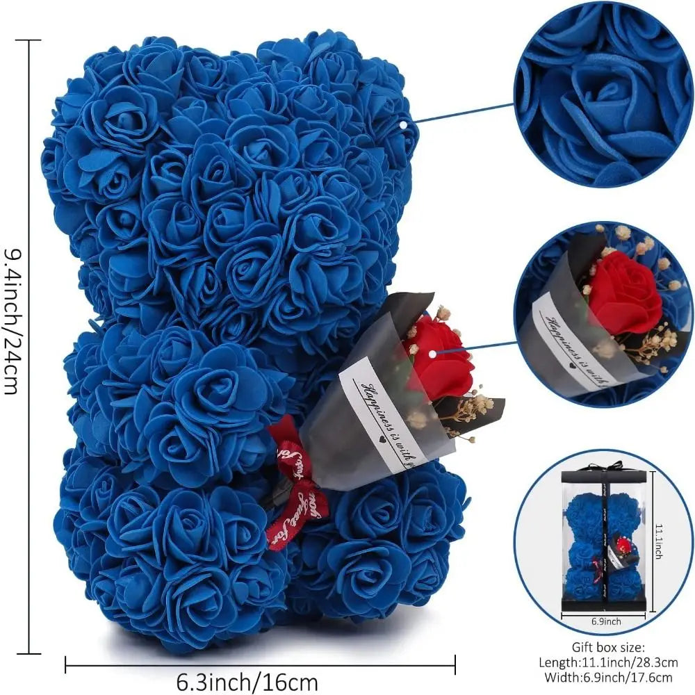 24cm Size Eternal Rose Bear Flower Bouquet Long Lasting Rose Bear Creative Design Artificial Rose Artificial Foam Flowers Bear