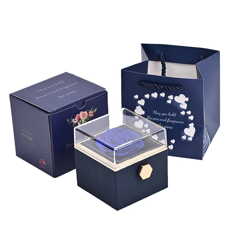 Perserved Real Blue Rose with necklace Eternal Flowers Gift for Her Wife Girlfriend Mom Grandma Birthday anniversary present