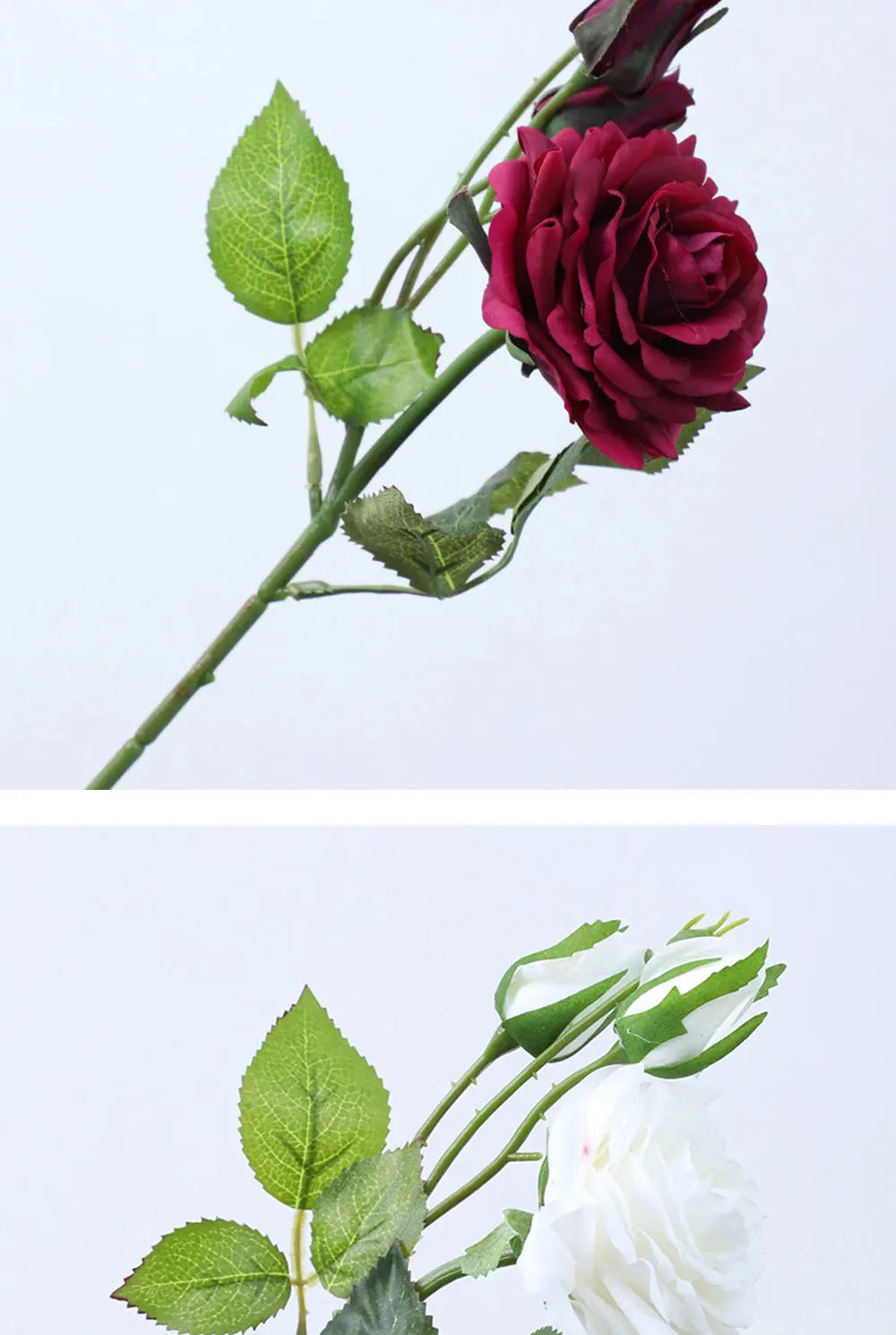 Real Touch Romantic Rose Artificial Flowers (1 Flower + 2 Buds) Moisturizing Texture for Home Decor Wedding Bridal Bouquet