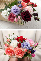 Real Touch Romantic Rose Artificial Flowers (1 Flower + 2 Buds) Moisturizing Texture for Home Decor Wedding Bridal Bouquet