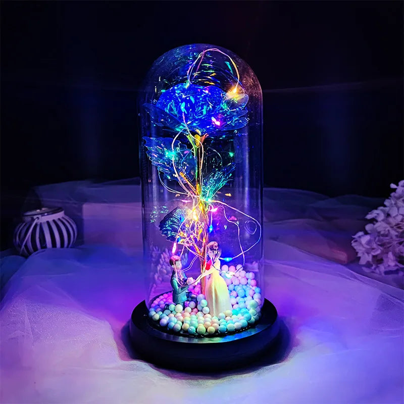 Birthday Gift for Girlfriend Colorful Rose Eternal Flower Luminous Decoration Proposal Prop Valentine's Day Gift for Wife