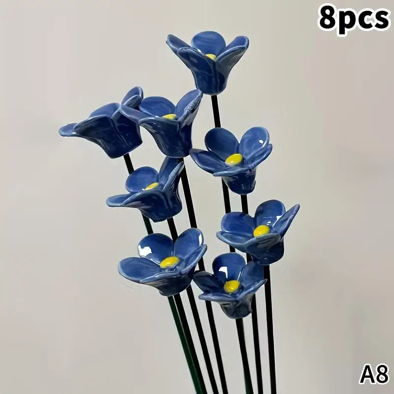6/8/10pcs Handcrafted Ceramic Forget Never Fades Eternal Ceramic Flowers Home Ornament Indoor And Outdoor Home Decor