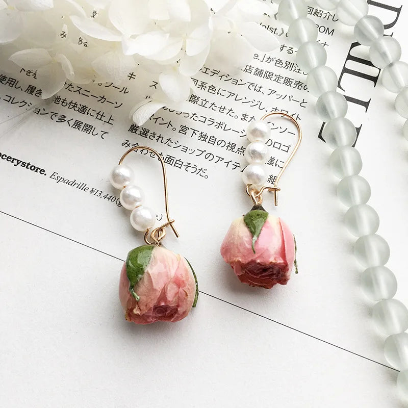Immortal Rose Flower Earrings Elegant Epxoy Resin Dried Flower Earrings Colorful Rose Natural Plant Hoop Earrings Custom Jewelry