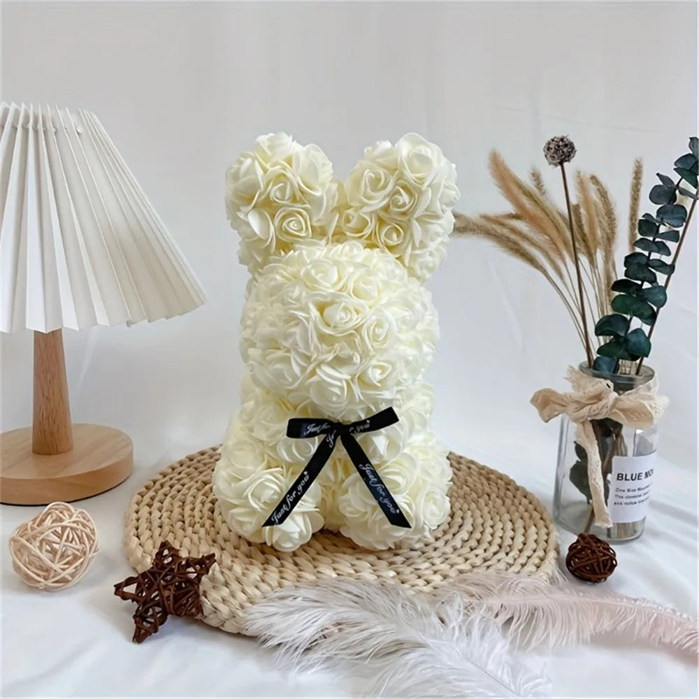 1pc 25cm Eternal Artificial Flower Rose Rabbit Romantic Gift For Birthday Anniversary Valentine's Wedding Decoration Home Decor