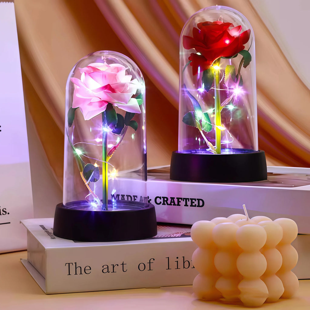 1pc Wedding Birthday Valentine Day Gift Eternal Rose Flower Colorful Luminous Ornament For Women Mom Girlfriend Wife Home Decora