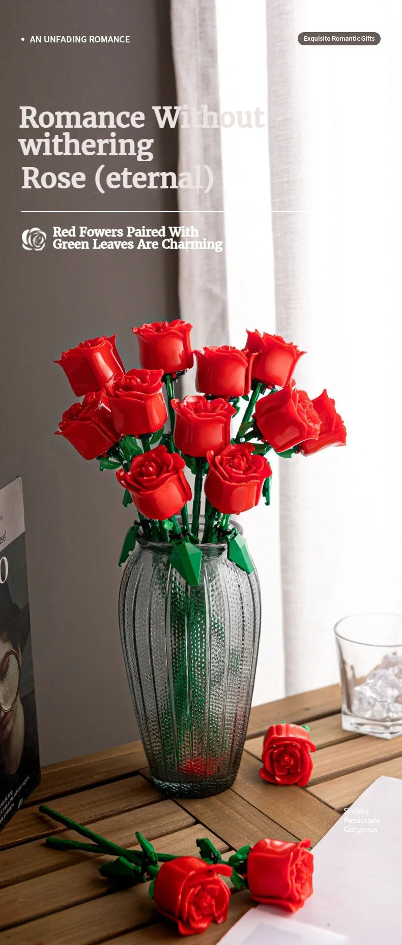 Eternal Flower Rose Building Block Toy Compatible with  Assembly Decoration Girl Valentine's Day Teacher's Day Gift