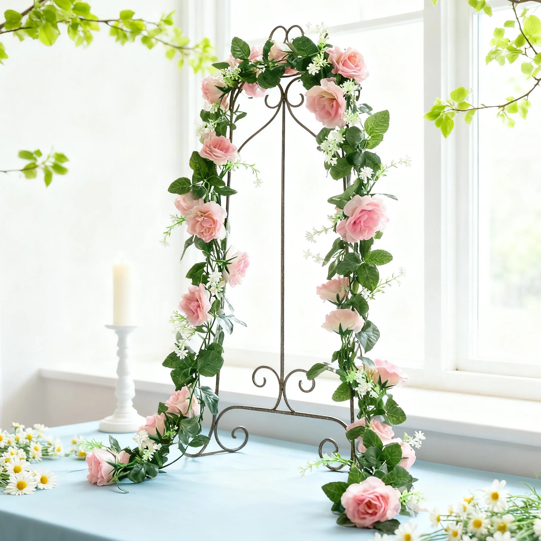 Enredadera Guirnalda de Rosas de Seda — Arco Boda y Jardín Exterior, 6 Colores