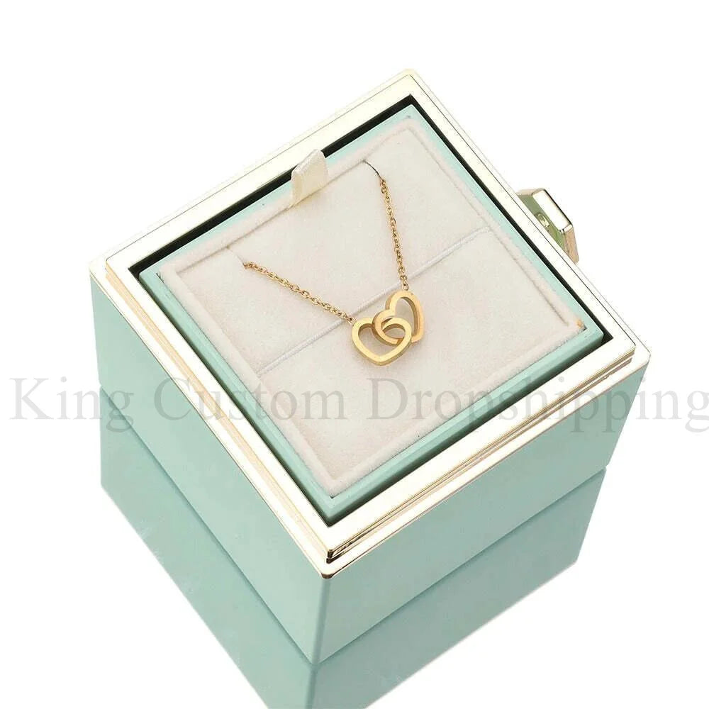 2025 New Eternal Real Rose Rotating box Double Heart Custom Engraved Name Steel Necklace for Valentines Birthday Jewelry Gift