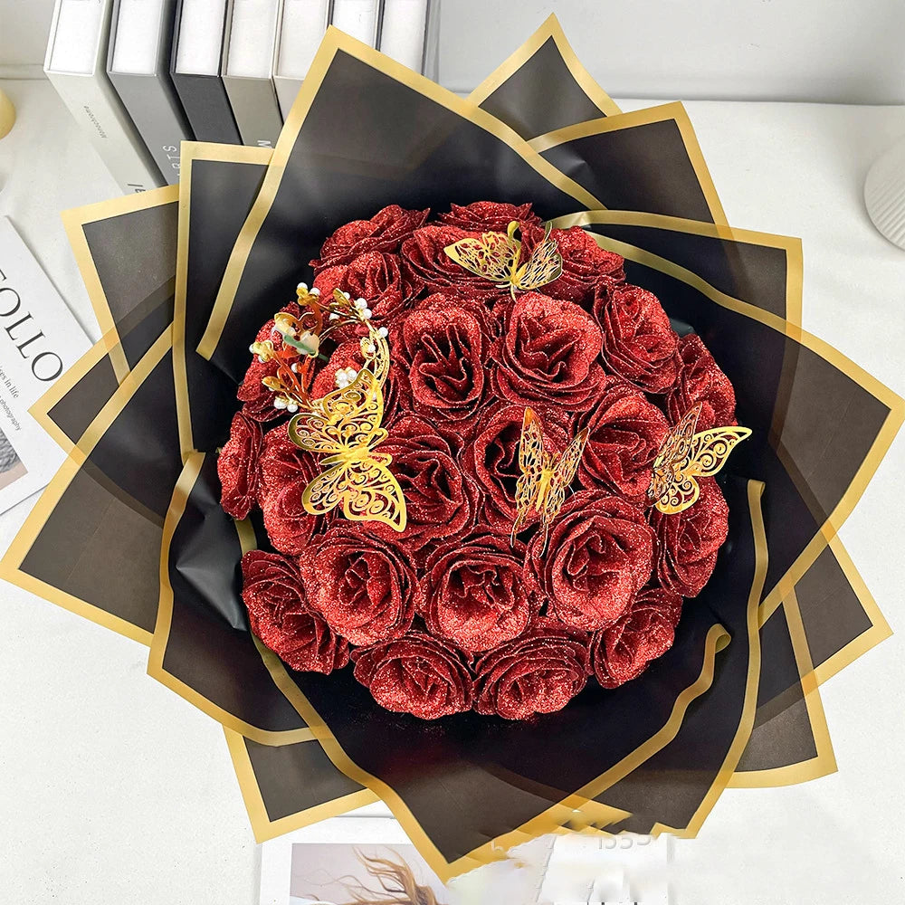 Ramo de Rosas Brillantes con Purpurina — Set 12 o 24 Rosas, San Valentín y Aniversario