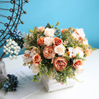 Ramo Retro de Peonía y Rosa de Seda — Decoración Otoño, Hogar y Bodas, 4 Colores