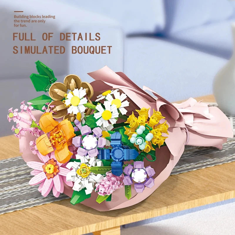 Eternal Block Flower Assembly Bouquet Desktop Decoration Block Flower Children's Puzzle Assembly Toy Bouquet