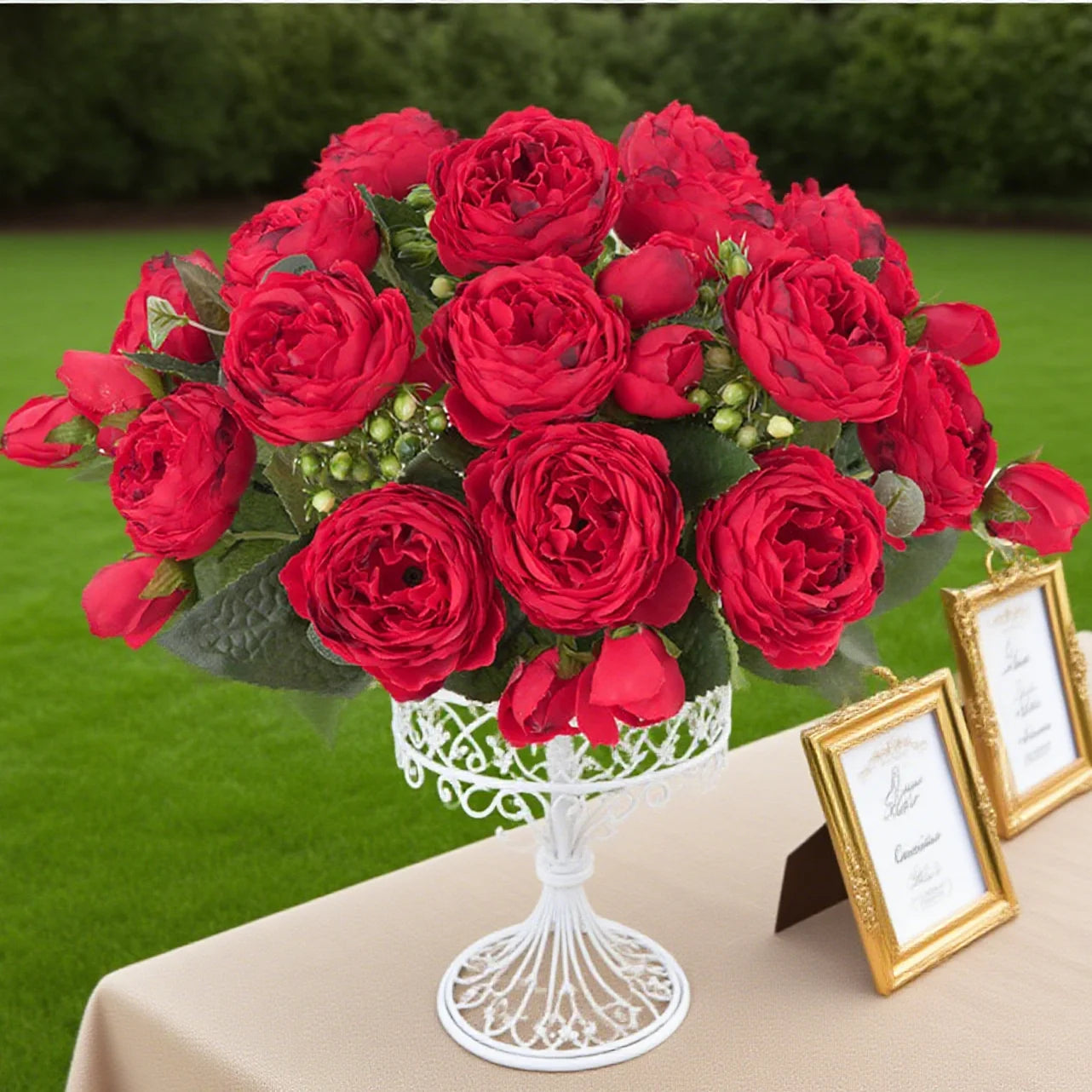 Ramo de Peonía y Rosa de Seda — 12 Colores, Hogar, Boda y Decoración Festiva