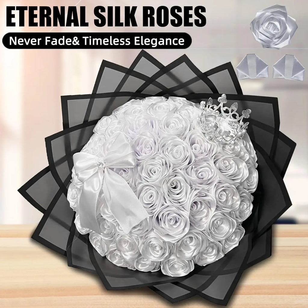 Yannew 300pcs Premade Handcrafted Silk Rose Petals for DIY Eternal Rose Flowers Bouquets with Stem Leaf Birthday Gifts for Women