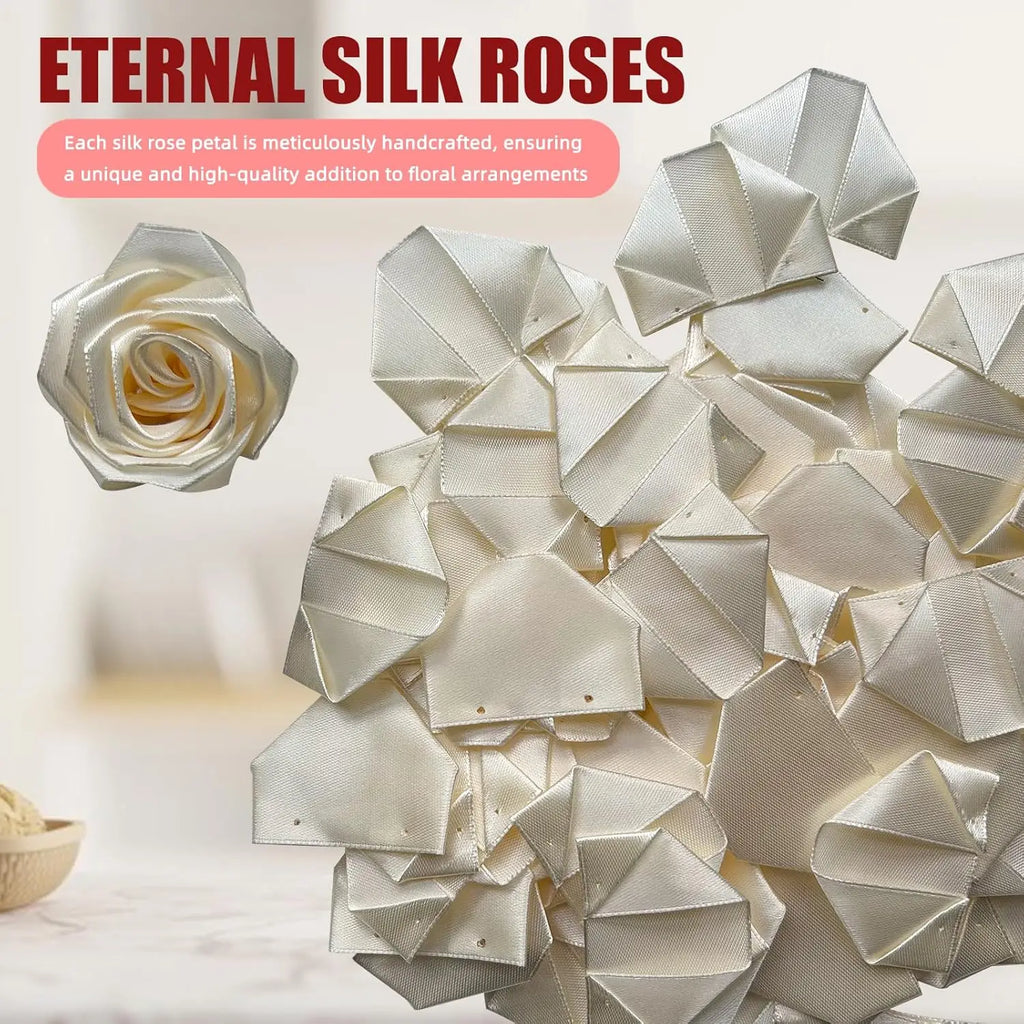 Yannew 300pcs Premade Handcrafted Silk Rose Petals for DIY Eternal Rose Flowers Bouquets with Stem Leaf Birthday Gifts for Women