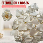 Yannew 300pcs Premade Handcrafted Silk Rose Petals for DIY Eternal Rose Flowers Bouquets with Stem Leaf Birthday Gifts for Women