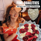 Yannew 300pcs Premade Handcrafted Silk Rose Petals for DIY Eternal Rose Flowers Bouquets with Stem Leaf Birthday Gifts for Women