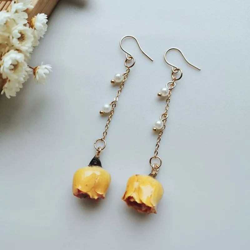 Immortal Rose Flower Earrings Elegant Epxoy Resin Dried Flower Earrings Colorful Rose Natural Plant Hoop Earrings Custom Jewelry