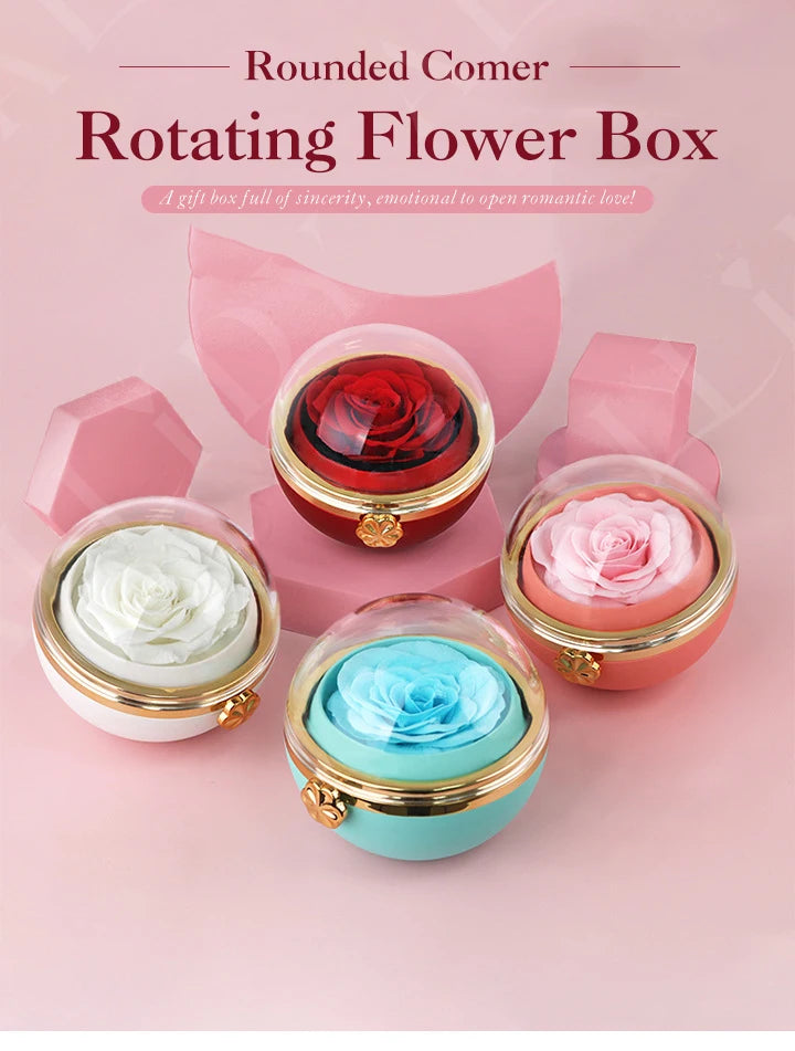 Eternal Rose Round Jewelry Box Personalized Custom Engraved Name Necklace Heart Pendant Women Valentine's Day Christmas Gift