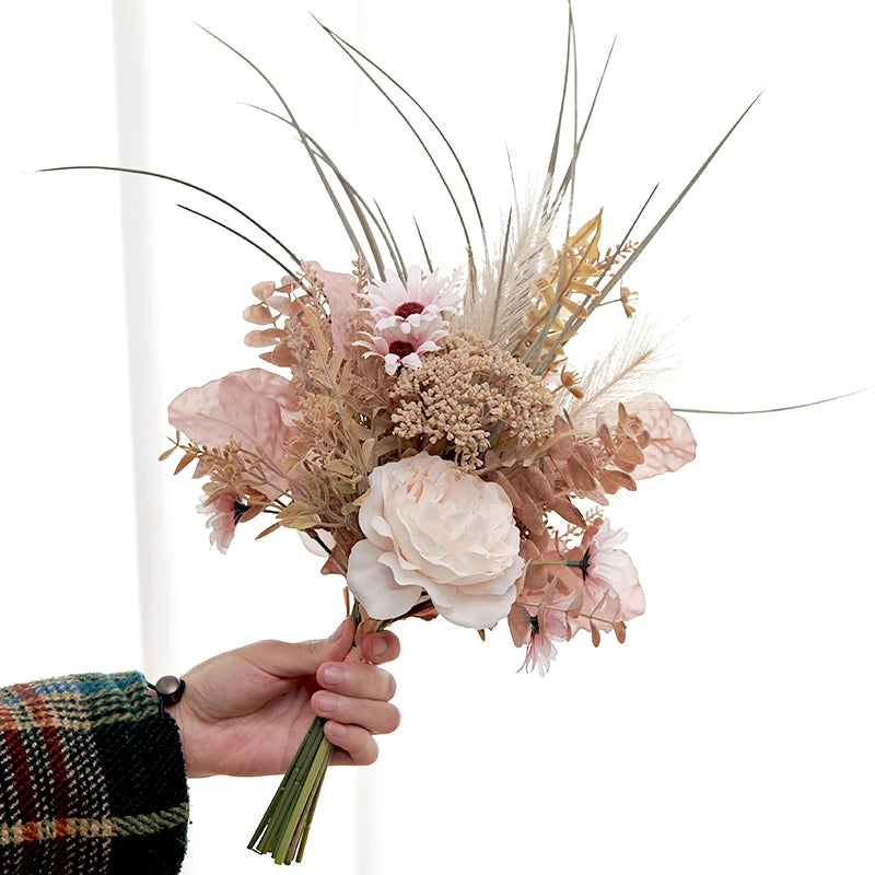 Ramo Mixto Peonía, Rosa y Pampas — Eucalipto, DIY Decoración Hogar