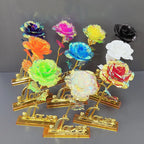 Rosa Bañada en Oro 24K — Rosa Dorada Eterna, Set con Base, 12 Colores, San Valentín
