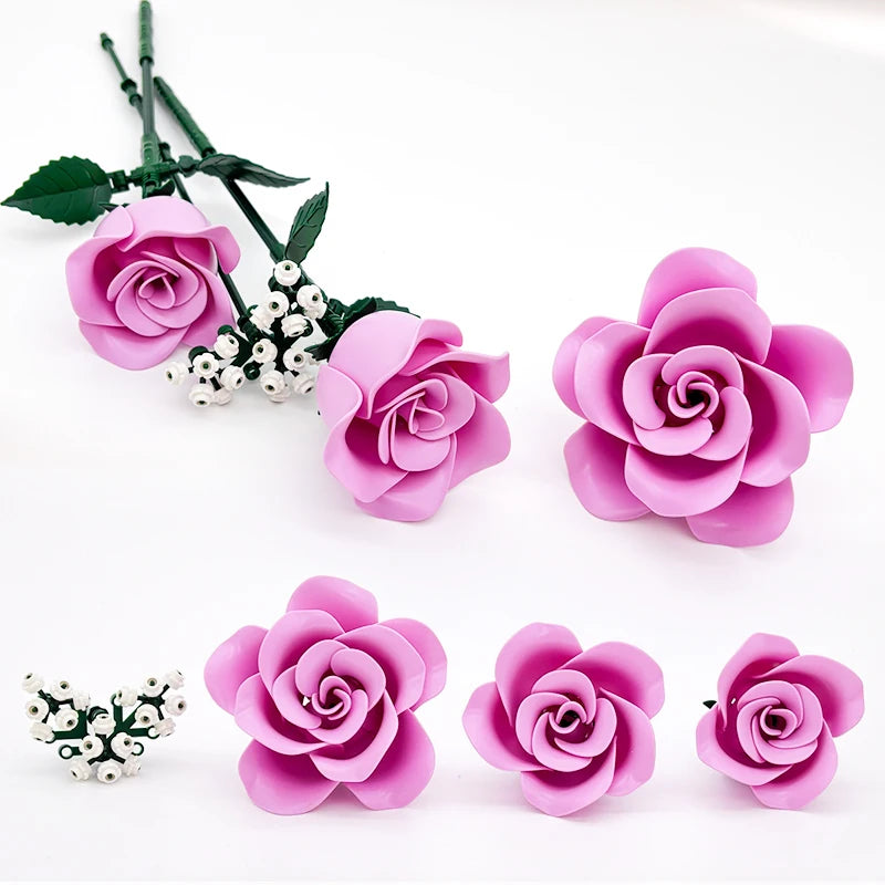 Ramo de Rosas en Bloques de Construcción — Set Romántico DIY, 12 Rosas, Decoración Hogar